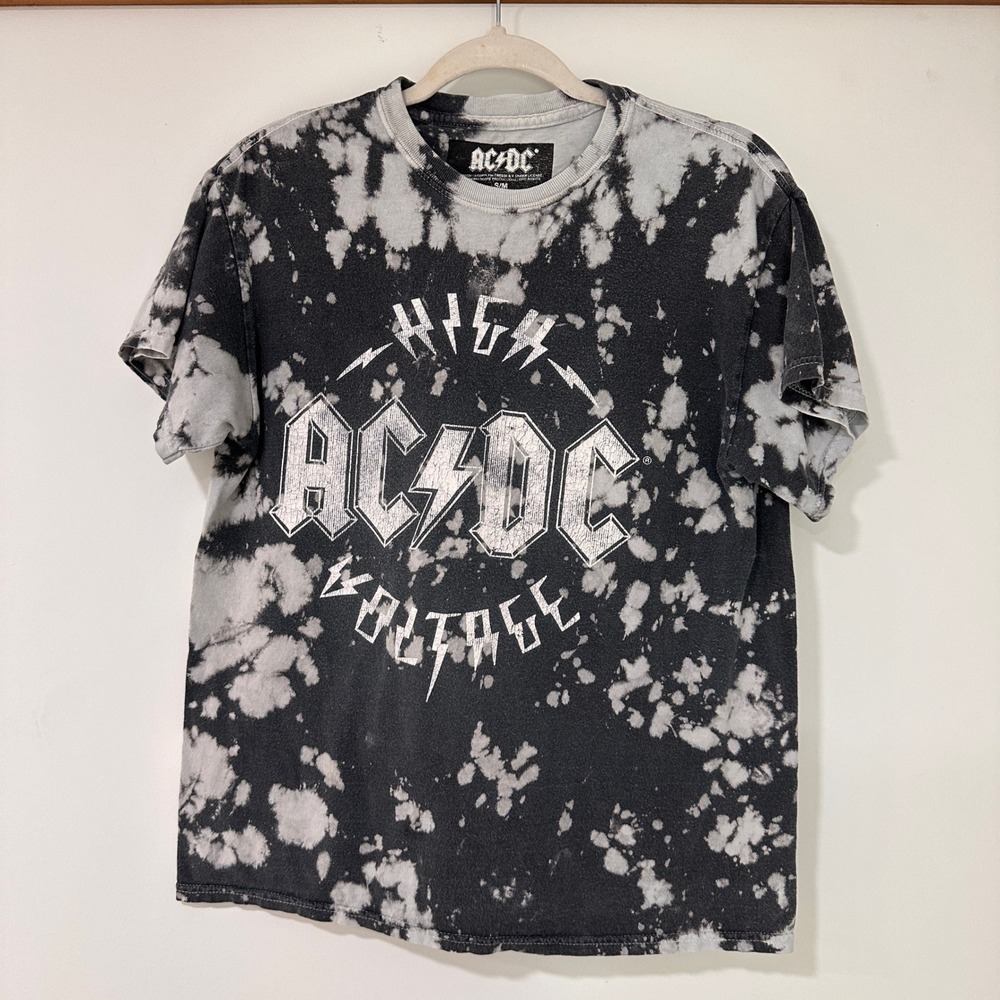 AC/DC High Voltage Graphic Tee Unisex S/M Black Acid Wash Tie Dye | Rock‎ Grunge